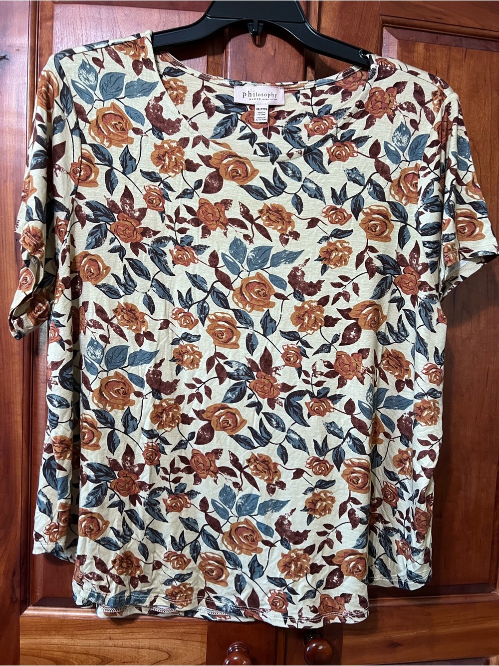 Philosophy Woman Floral Tee - Cream, Rust & Slate Blue in 3X